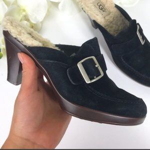 UGG Isabella Black Buckled Heel Mule
